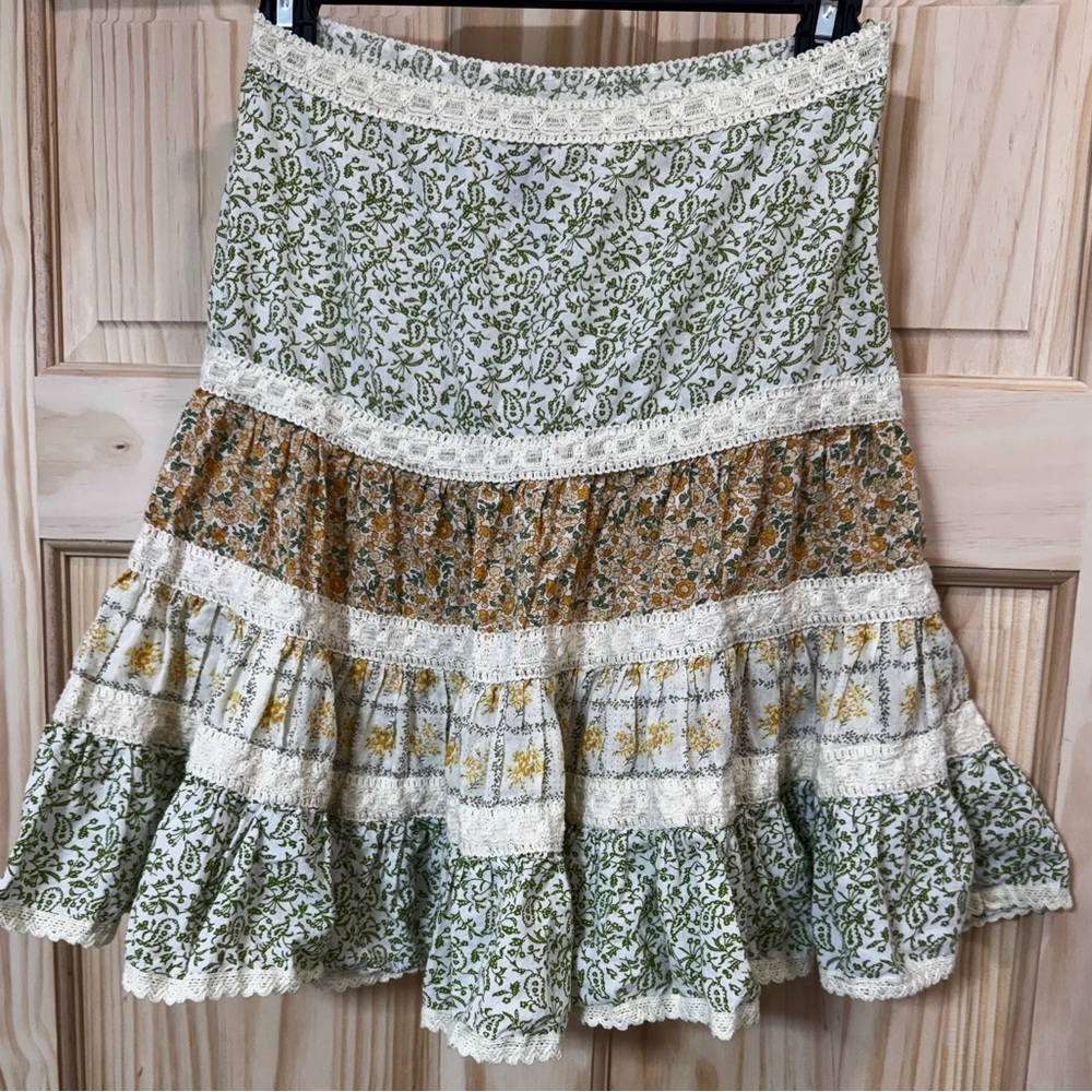 Rampage Green and Yellow Floral A-Line Skirt
